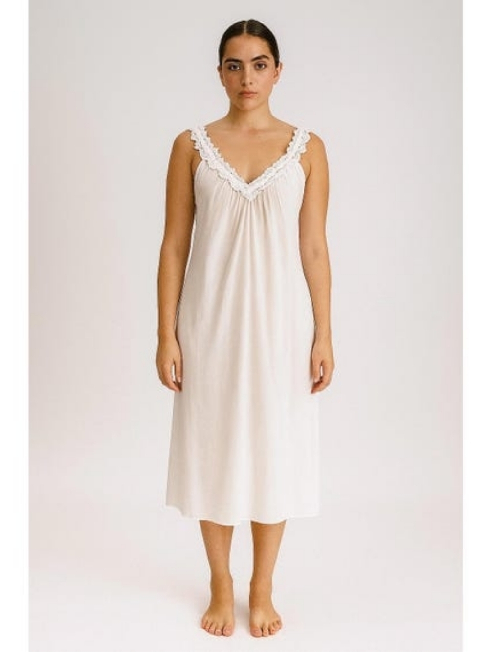 Jones New York Vintage 90s white Blue Floral cotton nightgown V-neckline lace M - Picture 5 of 5